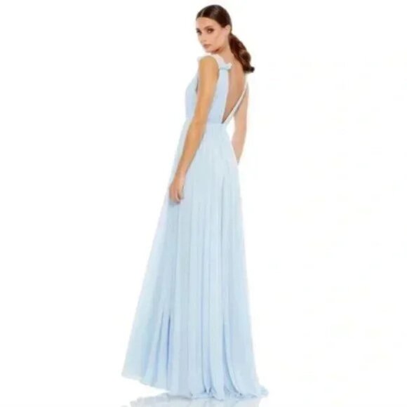 MAC DUGGAL Plunge Neck Chiffon Grecian Gown in Powder Blue Size US 12 - Picture 9 of 12